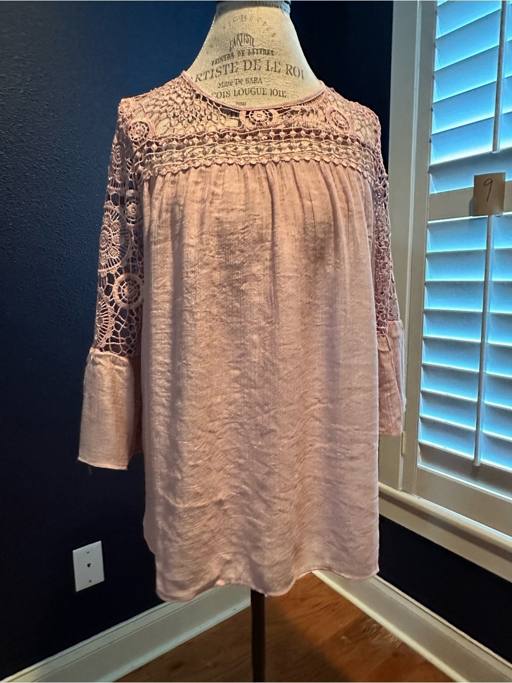 Crochet Yoke Tunic Top in Dusty Pink
